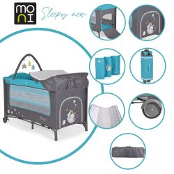 MONI Sleepy összecsukható luxus utazóágy 2 szint+pelenkázó+ játék türkiz