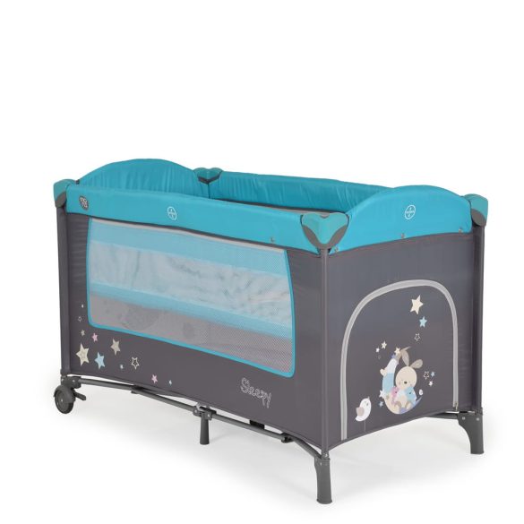 MONI Sleepy összecsukható luxus utazóágy 2 szint+pelenkázó+ játék türkiz