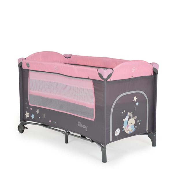 MONI Sleepy összecsukható luxus utazóágy 2 szint+pelenkázó+ játék pink