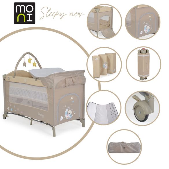 MONI Sleepy összecsukható luxus babaágy 2 szint bézs