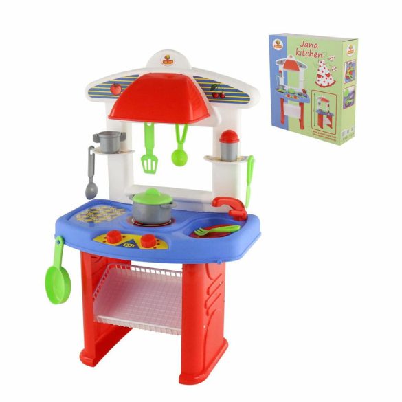 Polesie Toys  kis konyha JANA edényekkel 49cm PIROS/kék