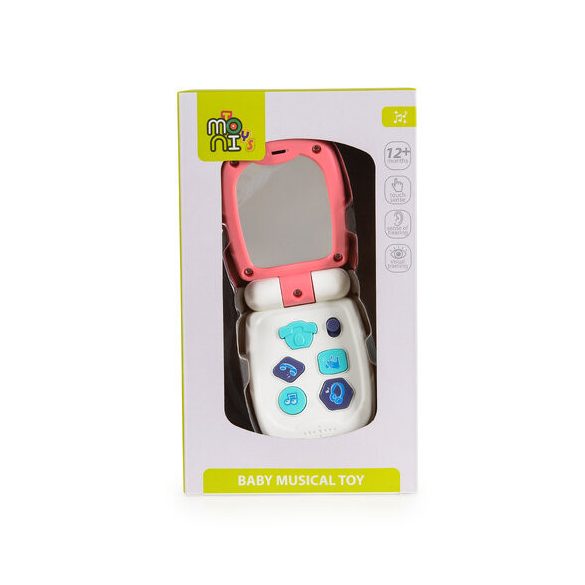 MONI TOYS műanyag baby kinyitható gombos telefon FEHÉR/PINK