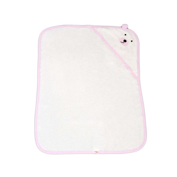 BALOO kapucnis törölköző/pamut maci füles fehér kifogó 70x90cm, szegés PINK 