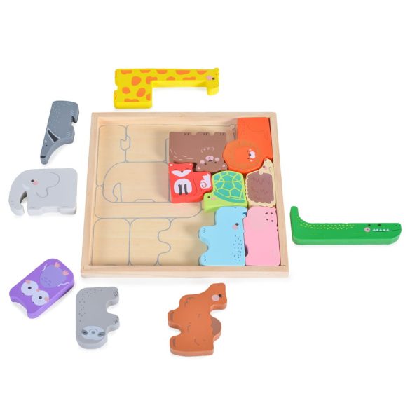 Moni Toys Fajáték fa állatos kirakó 15 db