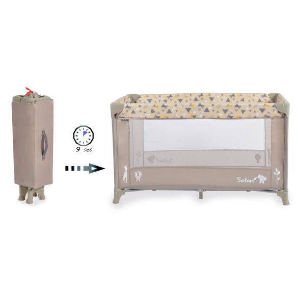 SAFARI utazóágy 1 szintes, zippes kibújóval, állatmintás BÉZS