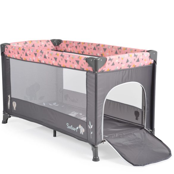 SAFARI utazóágy 1 szintes, zippes kibújóval, állatmintás PINK/rózsa