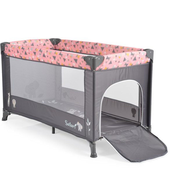 SAFARI utazóágy 1 szintes, zippes kibújóval, állatmintás PINK/rózsa