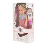 BABA  36 cmes szőke  SZÜRKE/PINK ruhával