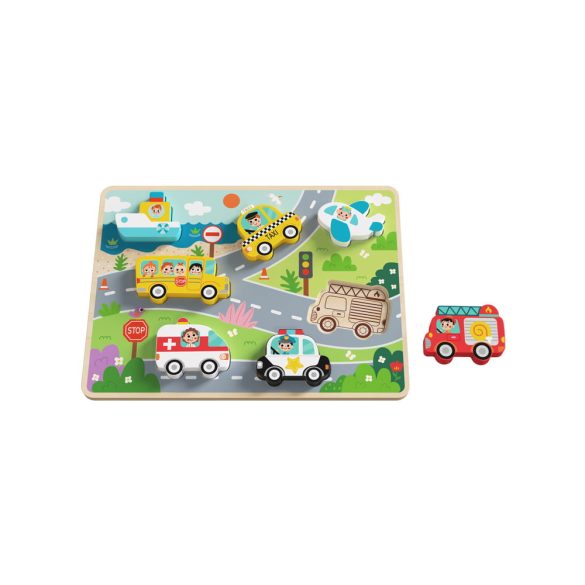 TOOKY Toy fapuzzle kirakó, forma illesztős közlekedés 9dbos