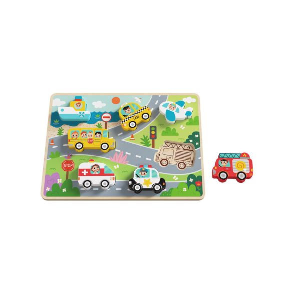 TOOKY Toy fapuzzle kirakó, forma illesztős közlekedés 9dbos