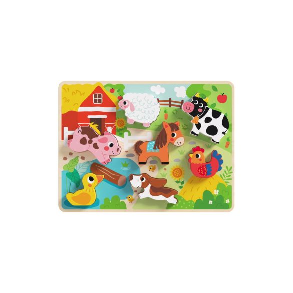 TOOKY Toy fapuzzle kirakó, forma illesztős, farmos 8dbos