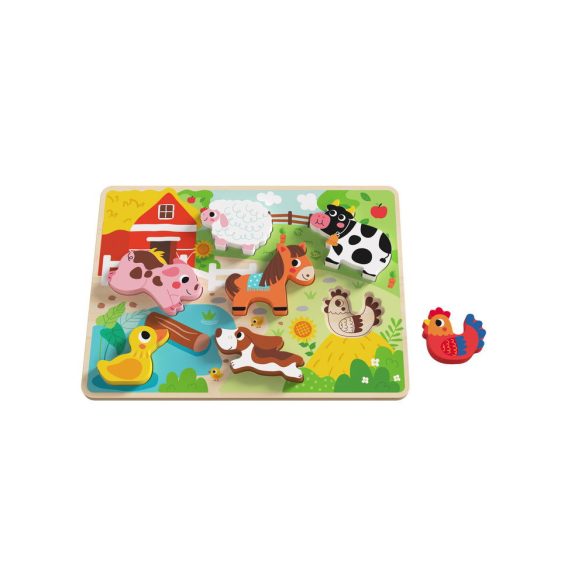 TOOKY Toy fapuzzle kirakó, forma illesztős, farmos 8dbos