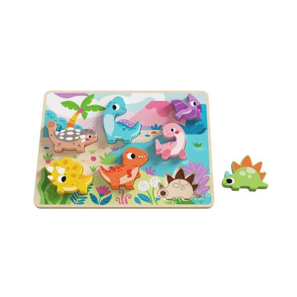 TOOKY Toy fapuzzle kirakó, forma illesztős, dinoszaurus 8dbos