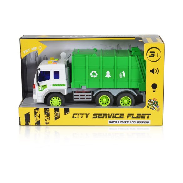 Moni Toys Kisautó kukásautó 1:16 emelhető platós zöld