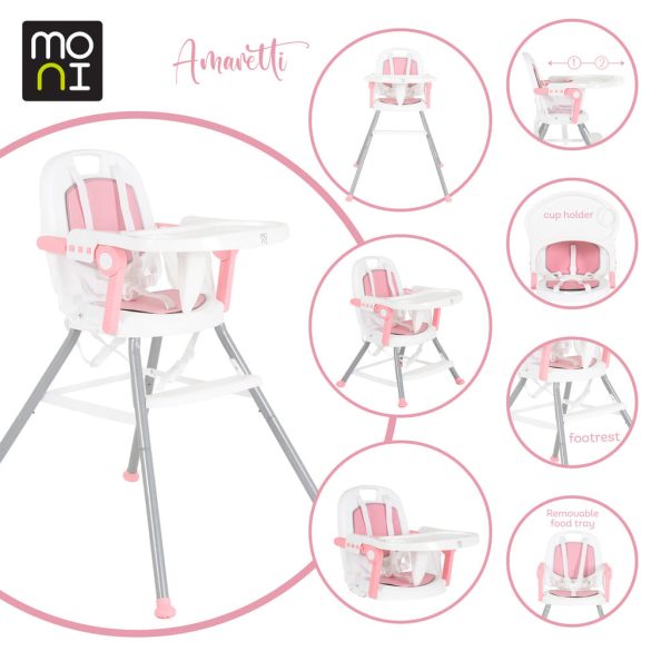 MONI Amaretti 3in1 szétszedhető etetőszék pink