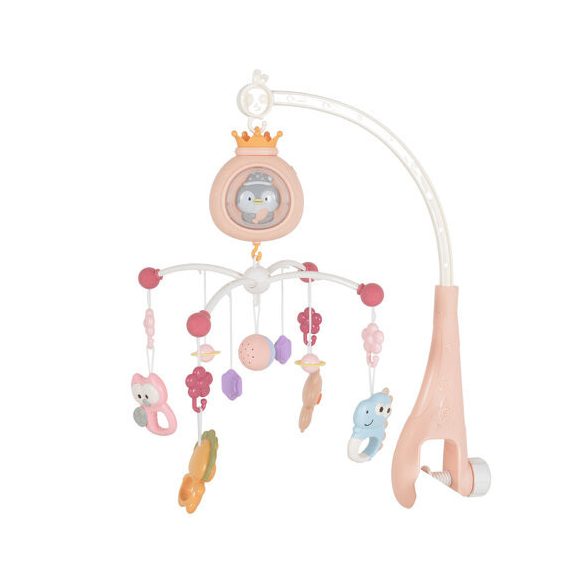 PENGUIN Bed bell zenélő forgó játék kiságyra fehér zajjal PINK