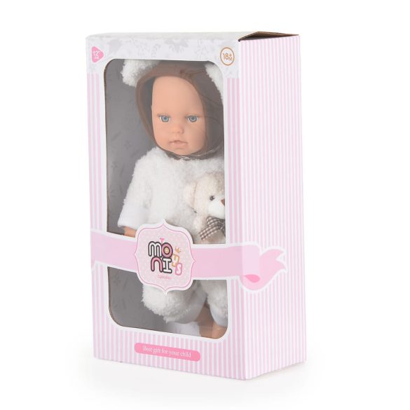 BABA 30cm újszülött maciruhában kismacival SZÜRKE