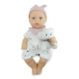 BABA 30cm újszülött maciruhában kismacival BÉZS