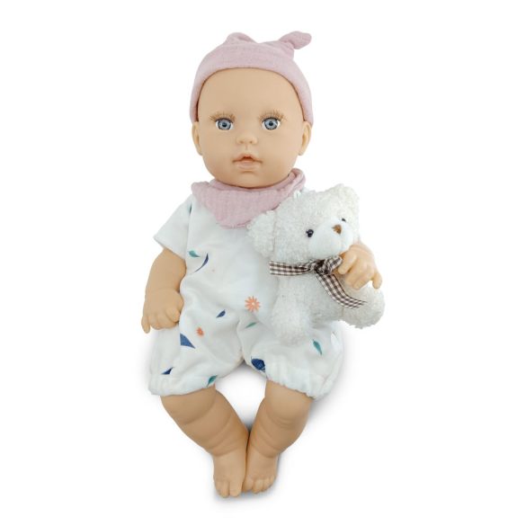 BABA 30cm újszülött maciruhában kismacival BÉZS