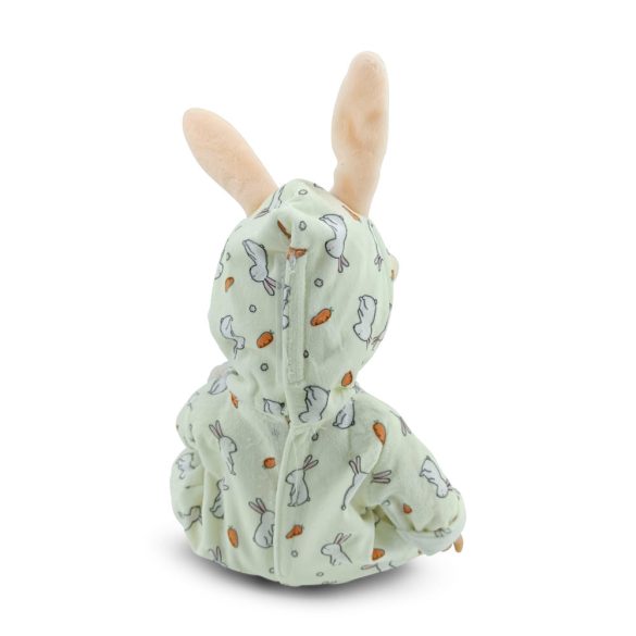 BABA 30cm  újszülött nyusziruhában kisnyuszival SZÜRKE