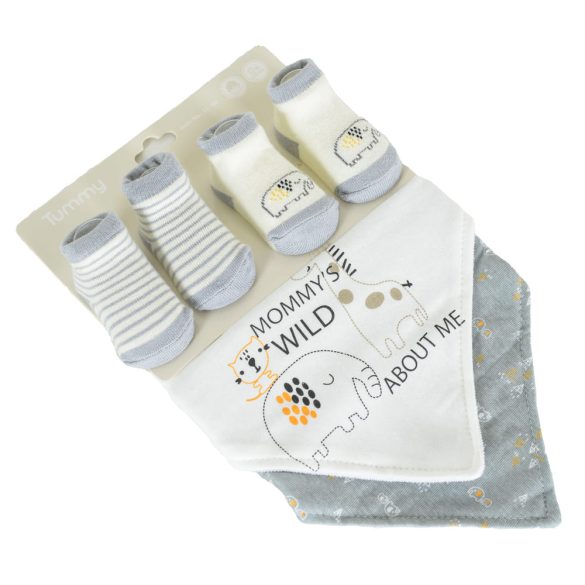 TUMMY zokni+nyálkendő szett 2+2db SZÜRKE