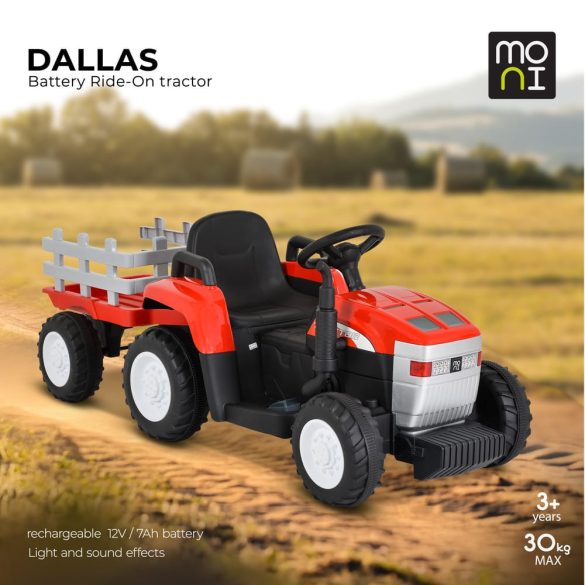 BO DALLAS elektromos traktor trélerrel 12V 140cm ZÖLD