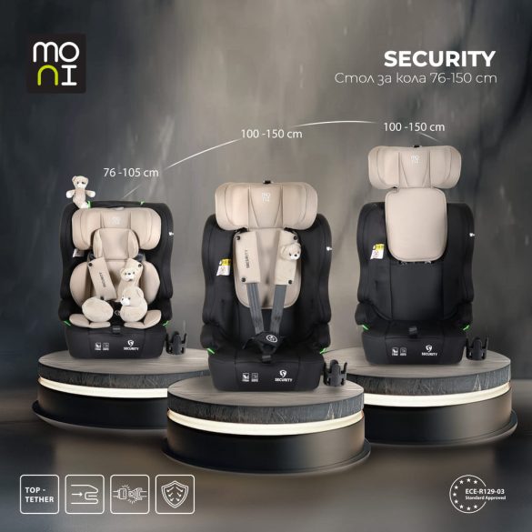 SECURITY autós ülés belső övvel, isofix, ajándék 2plüss+párna 76-150cm BÉZS