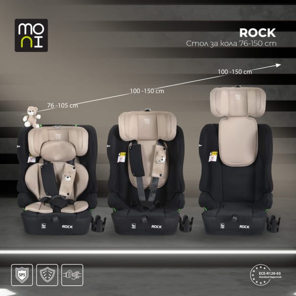 ROCK autós ülés 76-150cm, 2játékkal, pohártartó, belső öv, isofix nélkül BÉZS