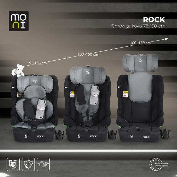 ROCK autós ülés 76-150cm, 2játékkal, pohártartó, belső öv, isofix nélkül SZÜRKE
