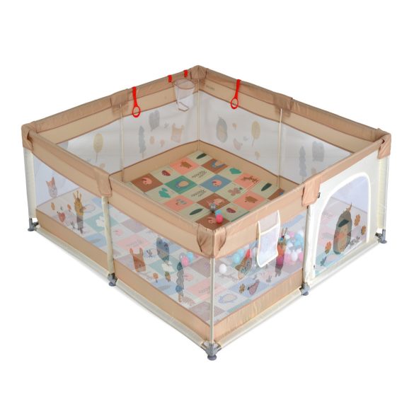 GAMEZONE összecsukható járóka szőnyeggel, 60 labdával 120x120 BÉZS