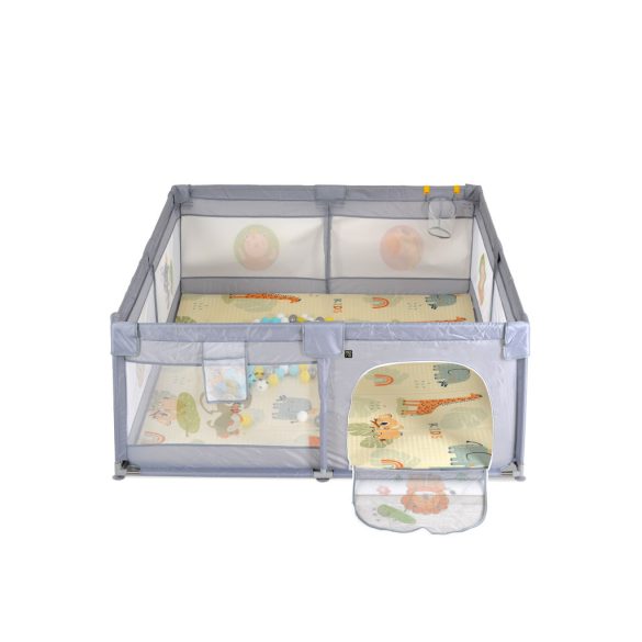 GAMEZONE összecsukható járóka szőnyeggel, 60 labdával 120x120 SZÜRKE