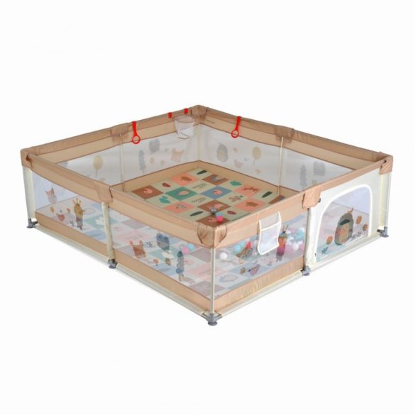 GAMEZONE összecsukható járóka szőnyeggel, 60 labdával 180x200 BÉZS