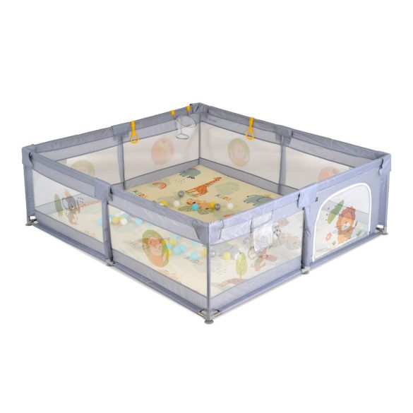 GAMEZONE összecsukható járóka szőnyeggel, 60 labdával 180x200 SZÜRKE
