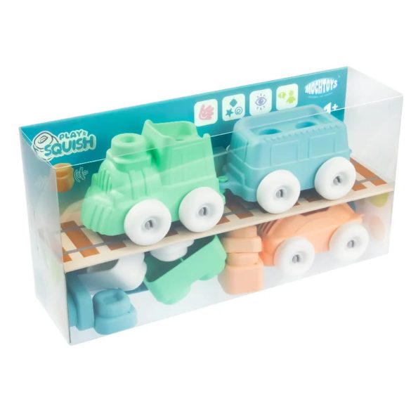MOCHTOYS Play&Squish puha vonat és kocka szett 12db  PASZTELL